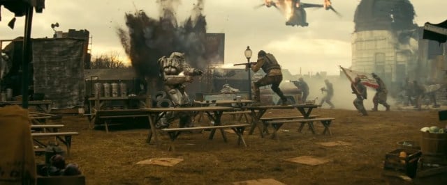 An image of the Brotherhood of Steel engaged in a firefight in the Fallout television series.