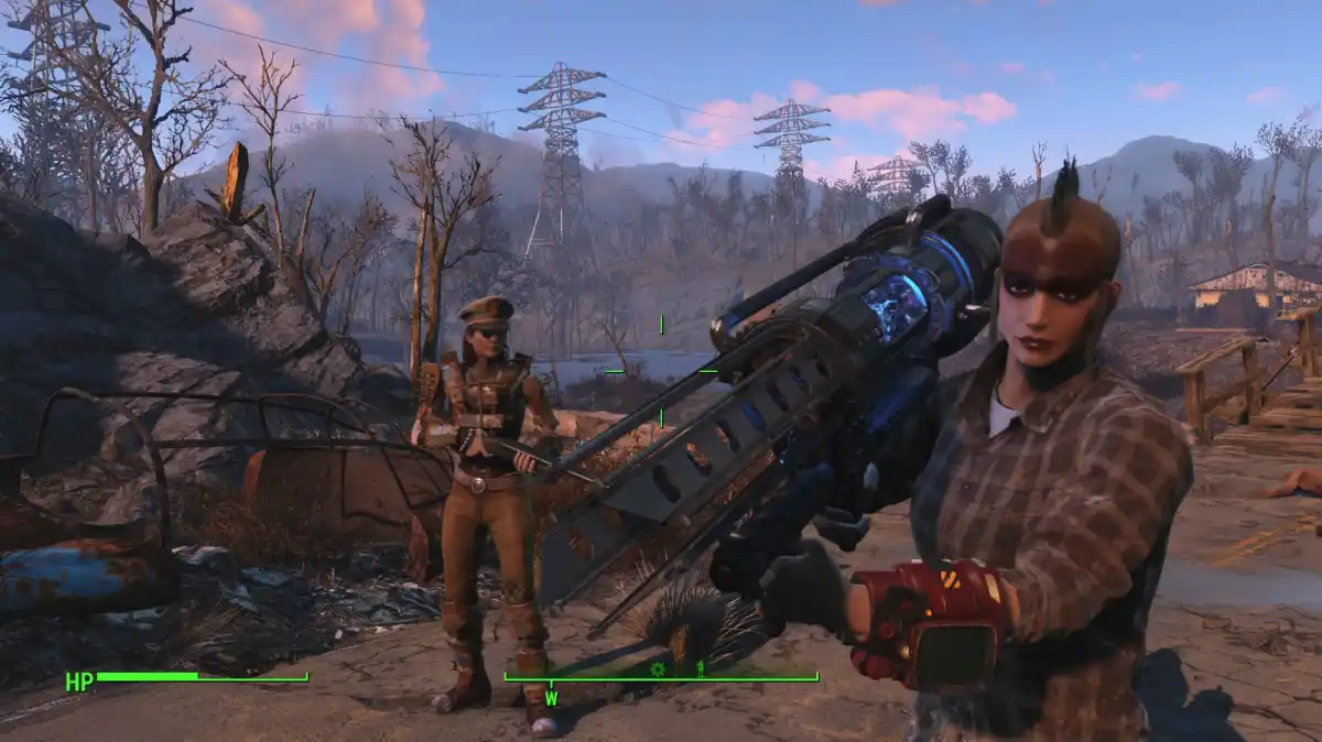 The Sole Survivor in Fallout 4 shows off the Tesla Cannon.