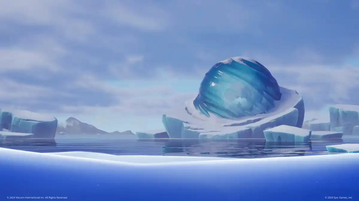 Aang in an ice ball on the Fortnite island