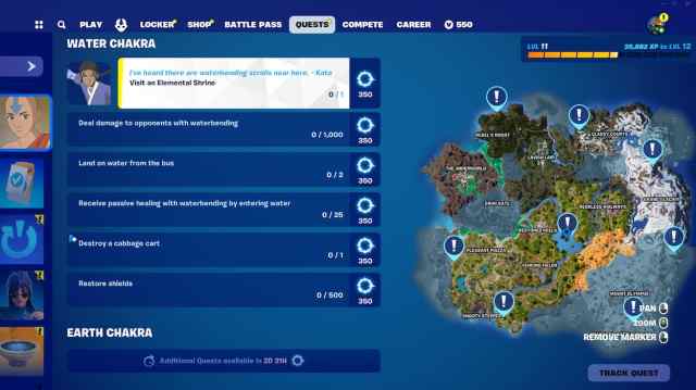 Avatar Elements quest page in Fortnite.