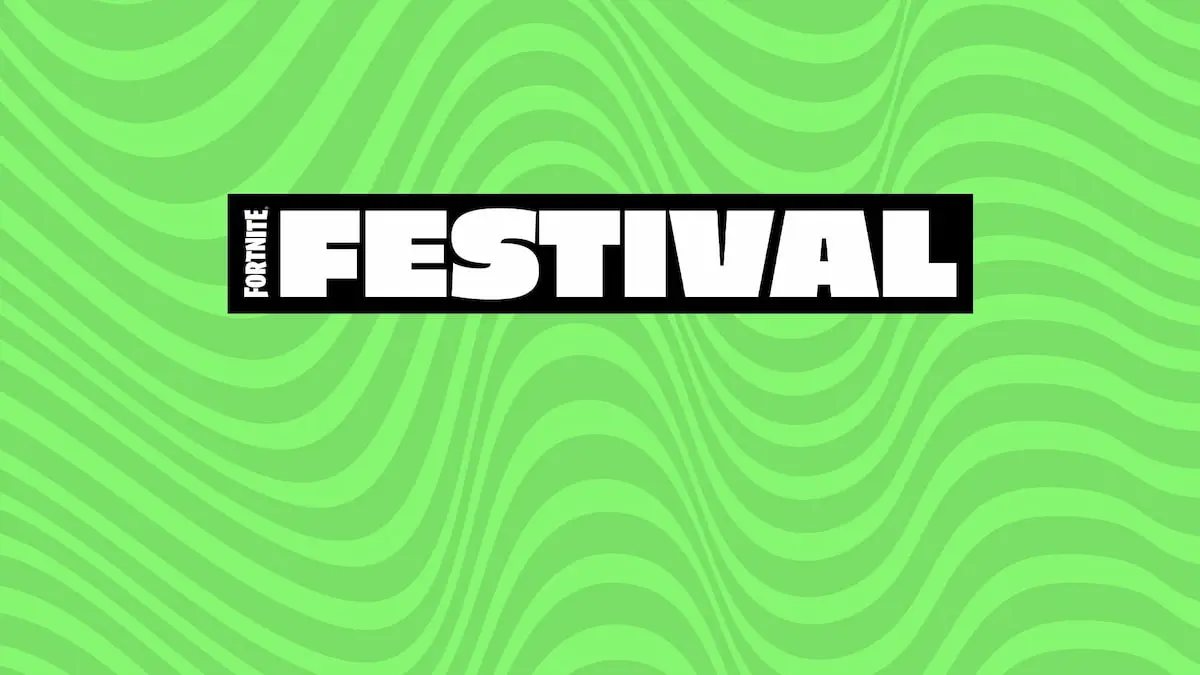 A green banner with a psicodelic pattern and the Fortnite Festival logo.