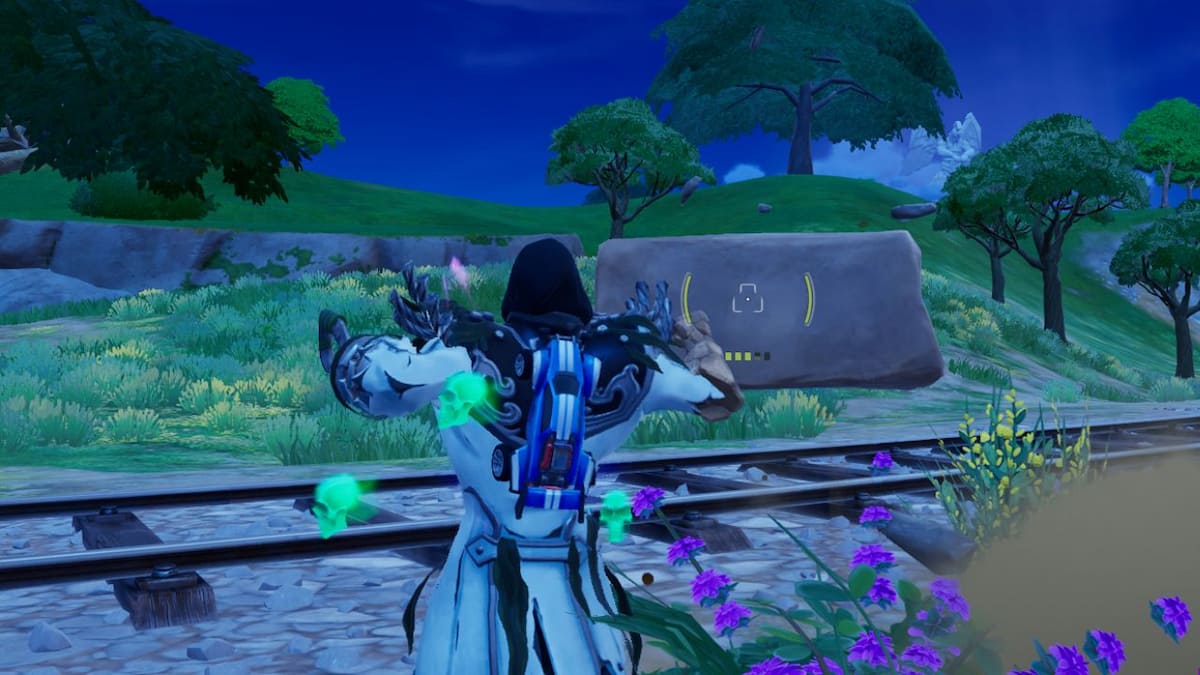 The player character in Fortnite using the Mythic Earthbending attack.