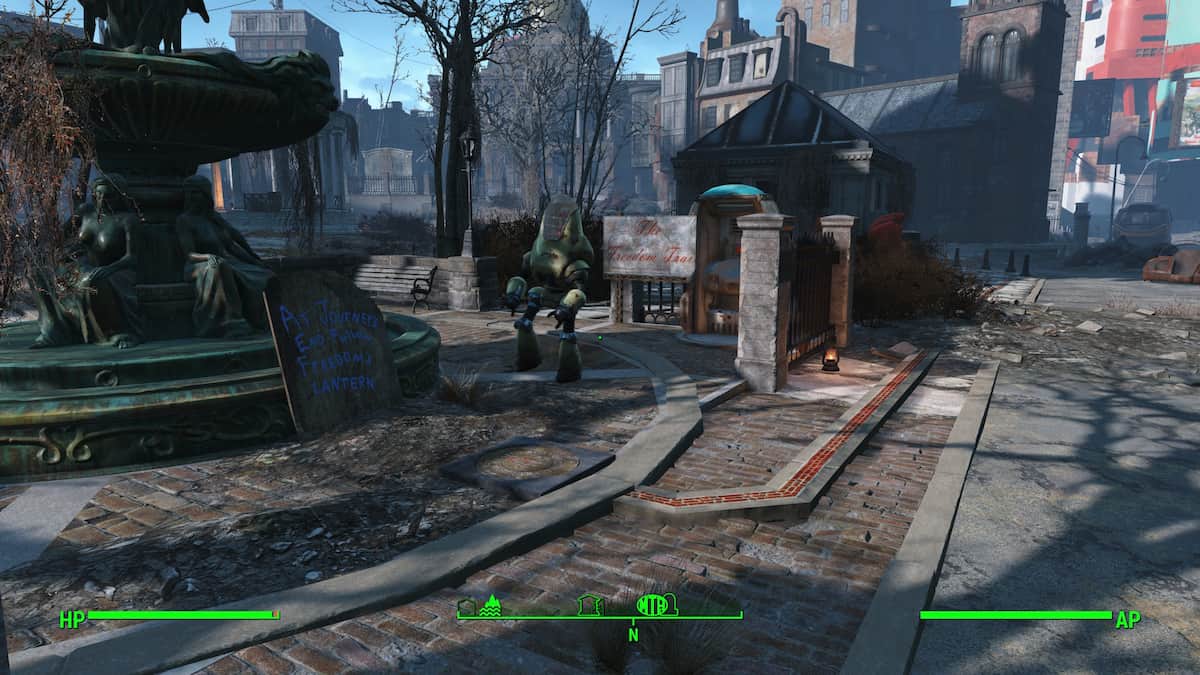 Tour bot next to the Freedom Trail start point in Fallout 4.