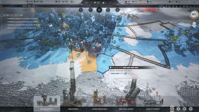 Housing districts built next to each other in Frostpunk 2