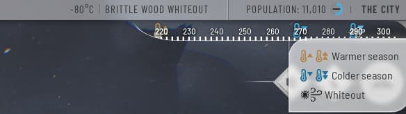 Whiteout icon on the weather bar  in Frostpunk 2