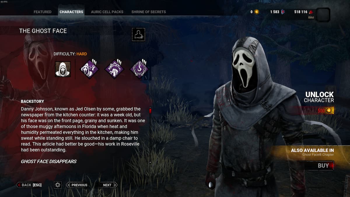 Ghost Face killer from Scream featuring in Dead by Daylight.