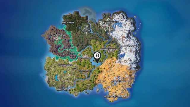 The grassy island location marked in Fortnite.
