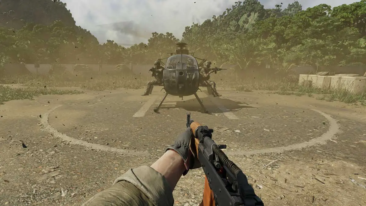 Players riding on a helicopter in Gray Zone Warfare.