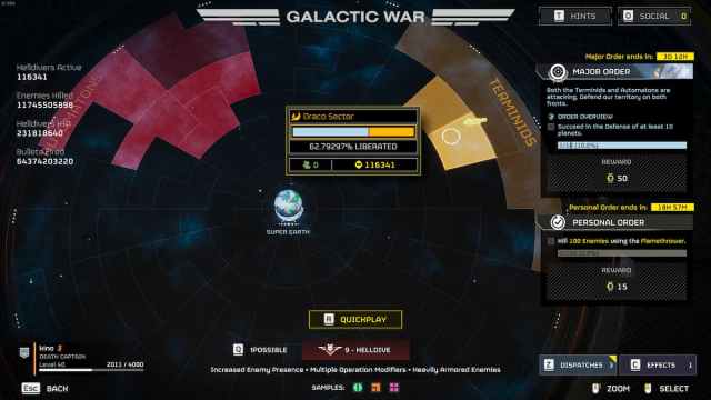 Map of the galactic war in Helldivers 2.