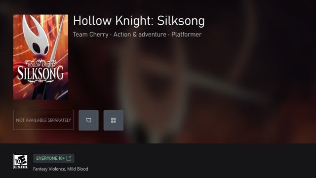 Hollow Knight Silksong Xbox store listing page