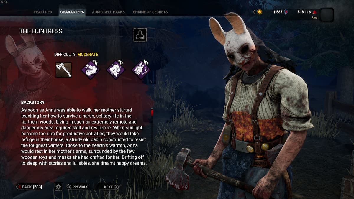 Overview of the Huntress in Dead by Daylight.