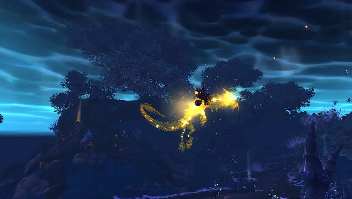 Golden version of the Astral Cloud Serpent in the Dread Wastes in WoW Remix Mists of Pandaria