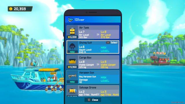 iDiver App allows you to upgrade your gear in Dave the Diver