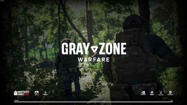 Gray Zone Warfare main menu screenshot, showing soldiers in a wooded area.