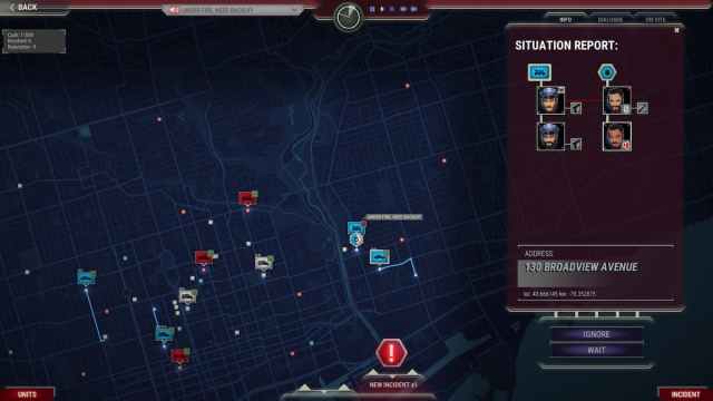911 Operator gameplay where the player is sending out police patrols around the city