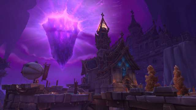 The purple crystal hovering over Harrowfall in WoW War Within
