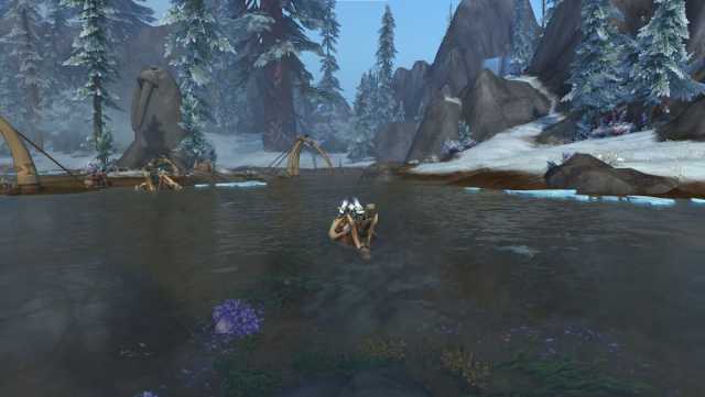 A Monk riding on the Tuskarr Dinghy in WoW Dragonflight