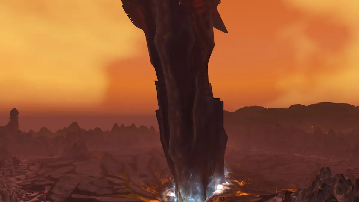 The giant sword in Silithus sticking out of the ground in World of Warcraft WoW