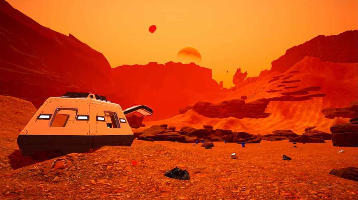 A red planet with a space pod that's just landed in The Planet Crafter
