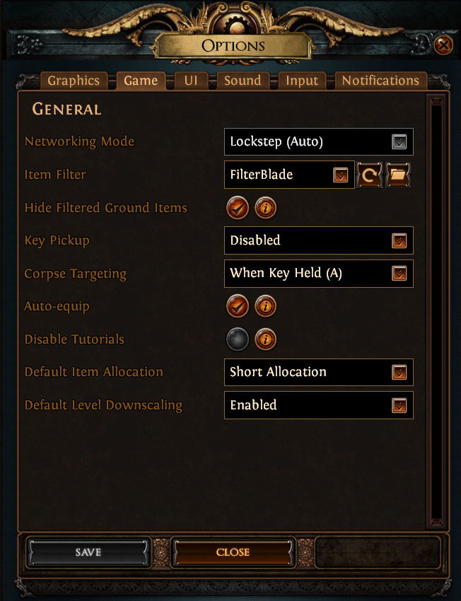 A screenshot of the item filter game menu in Path of Exile with the Item Filter drop menu highlighted.