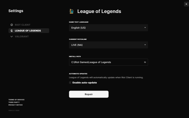 The repair screen in League of Legends' client.