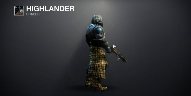 A guardian wearing the Highlander plaid shader in Destiny 2.