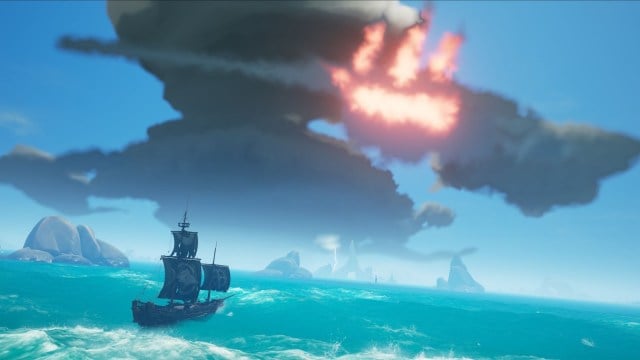 Sea of Thieves smokey and firey cloud that initiates the Skeleton Fleet.
