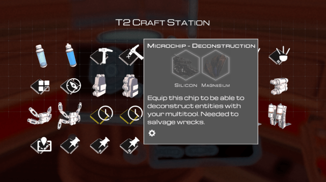 A screenshot from The Planet Crafter showing the T2 Craft Station and a bunch of icons.