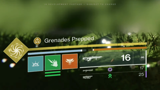 The Prismatic subclass shows differentt abilities from each class on the HUD, plus two gauges below the Super bar.