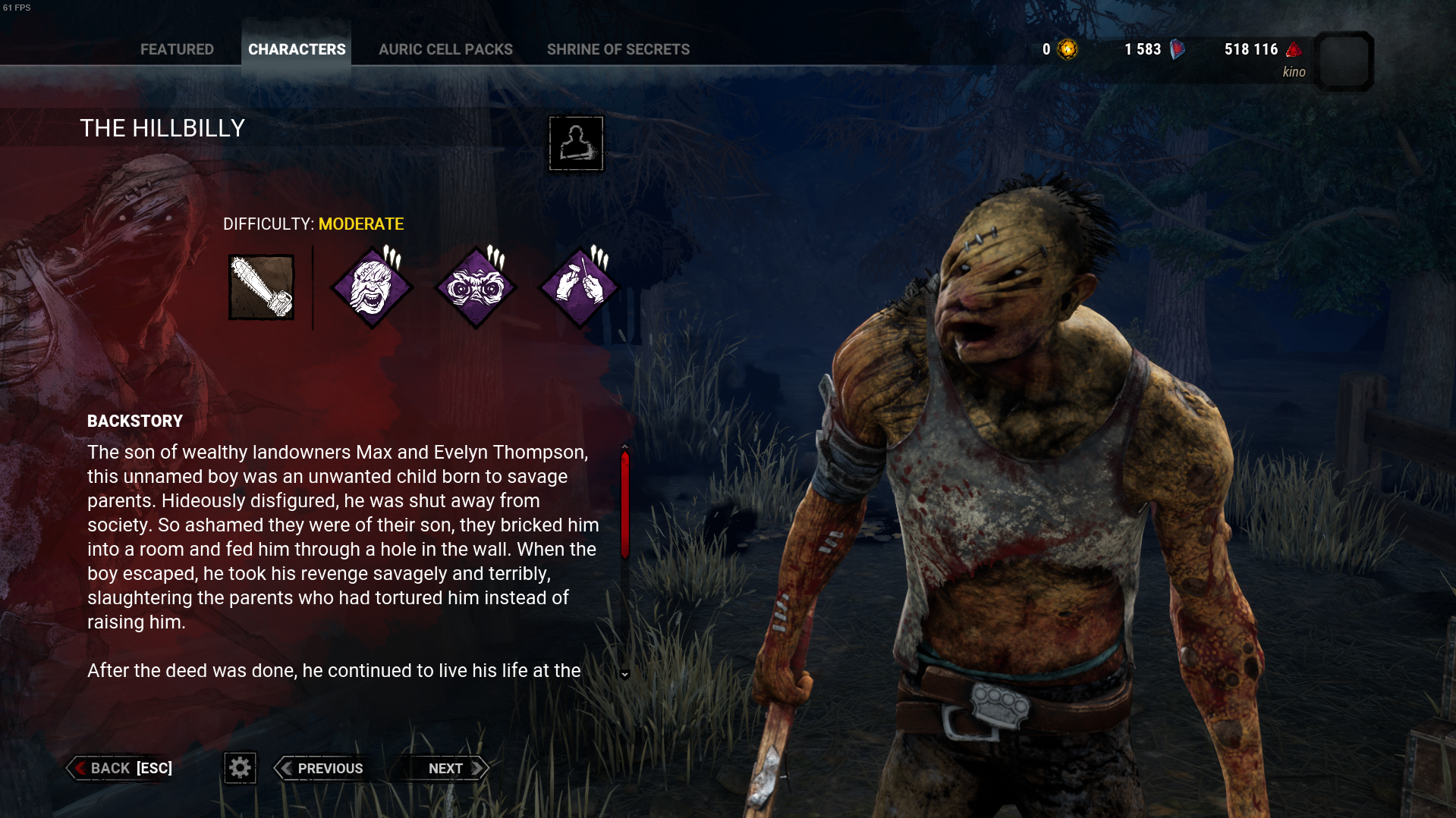 Overview of the Hillbilly killer in Dead by Daylight.