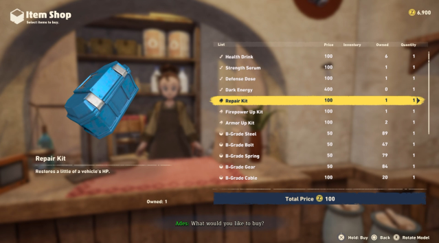 an item shop selling repair kits in sand land