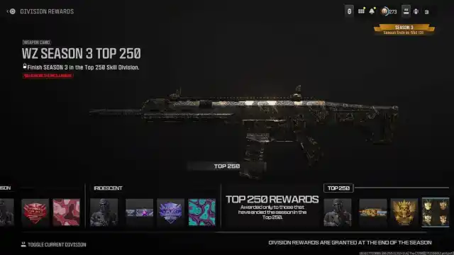 Warzone top 250 ranked weapon skin