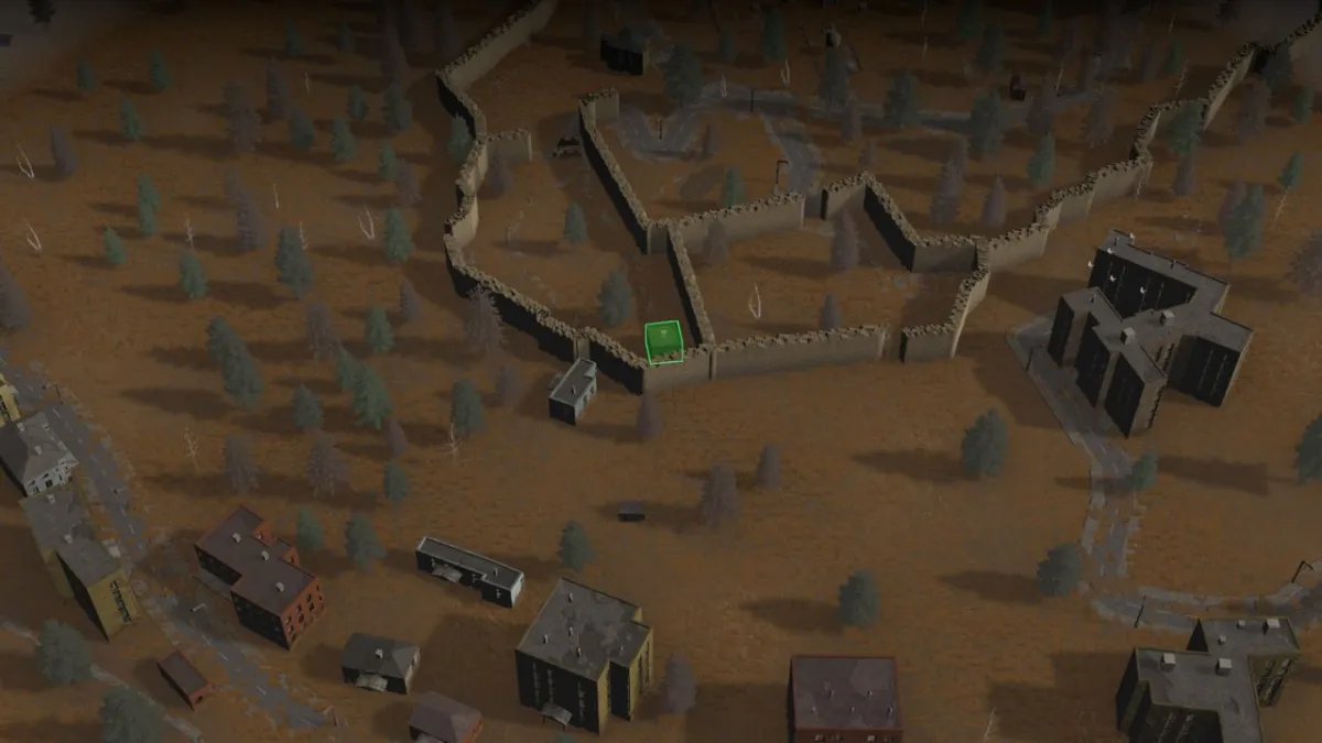 A screenshot of a starting Infection Free Zone area with the HQ in green.