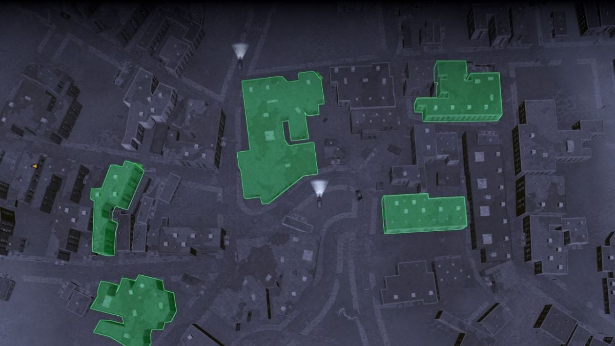 The Infection Free Zone map with adapted buildings and squads inside cars.