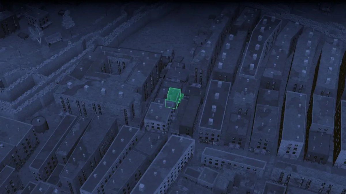 A screenshot of an Infection Free Zone map at night highlighting its HQ.