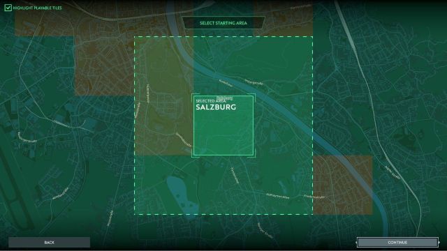 The area selection screen in Infection Free Zone highlighting Salzburg.