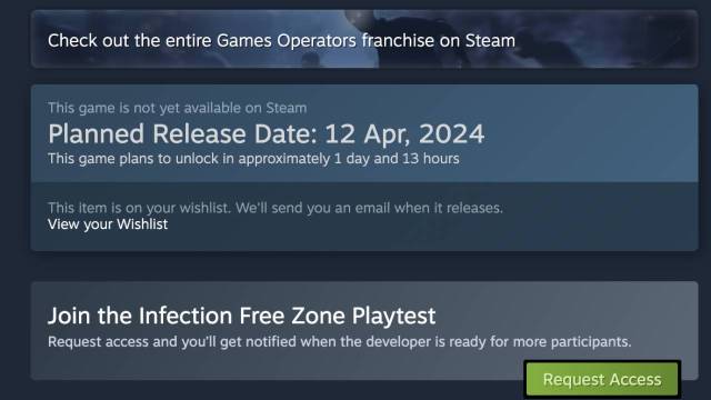 the countdown timer for when Infection Zone Zero will drop on Steam