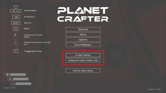 The two invite friends options in The Planet Crafter.