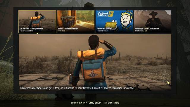 Fallout 76 advertisement for Vault 33 backpack