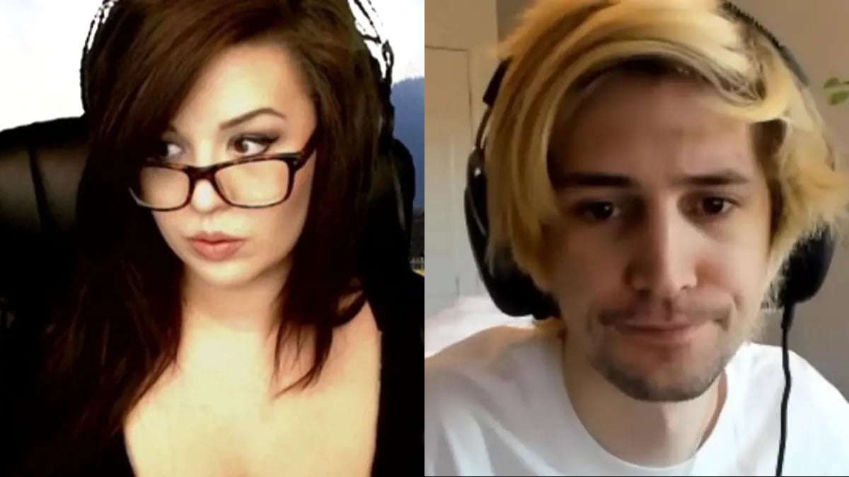 Streamers xQc and Kaceytron side by side in a collage.
