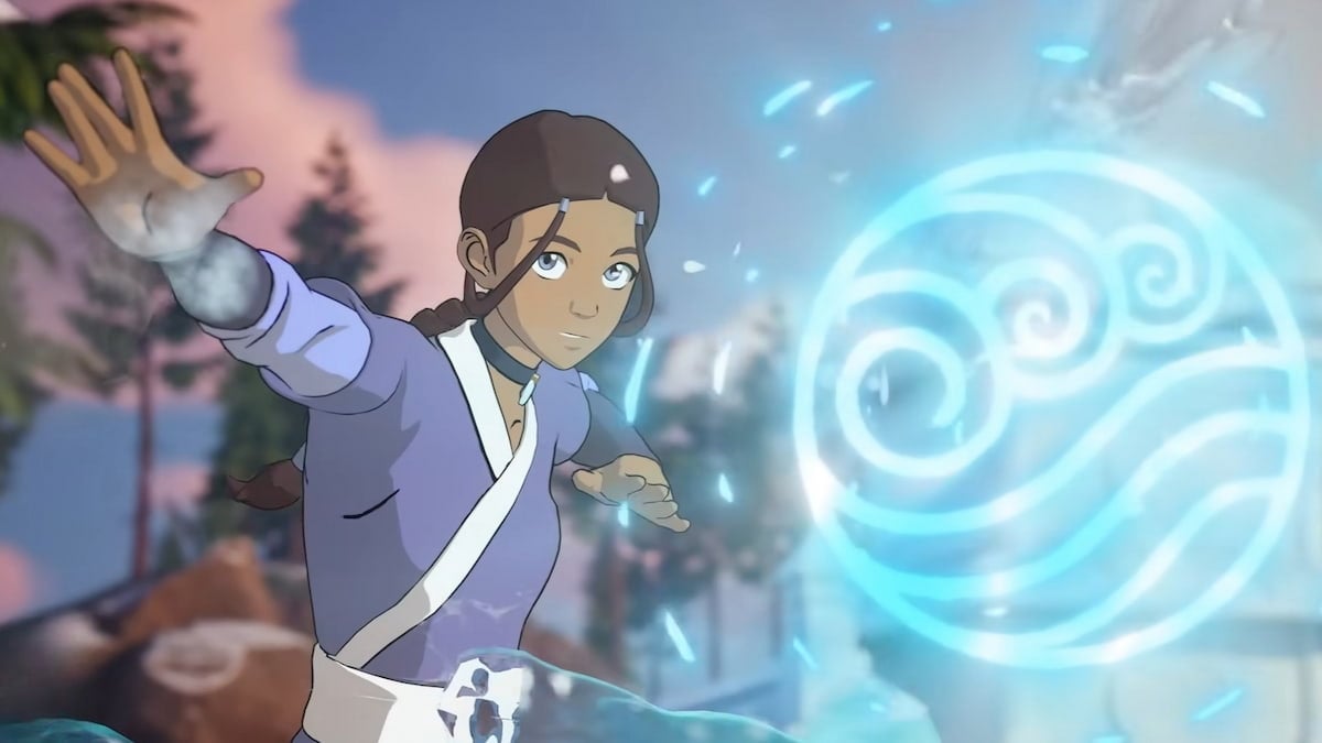 Katara by the water symbol for the Fortnite Avatar Elements event.