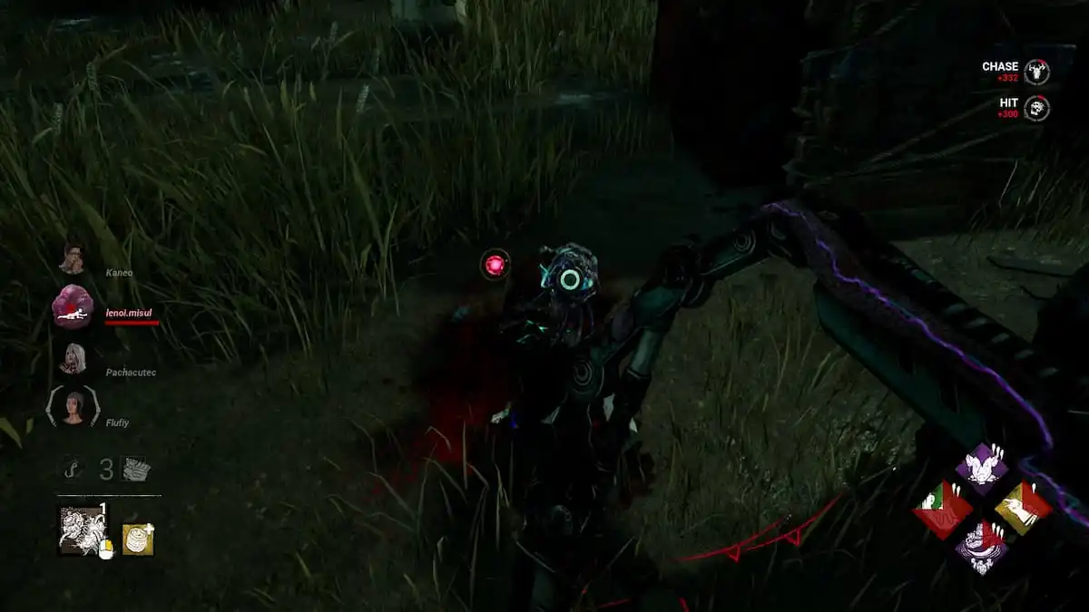 The Singularity observing a downed survivor in Dead by Daylight.