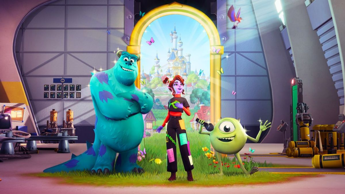 Player standing next to mike and sully in dreamlight valley