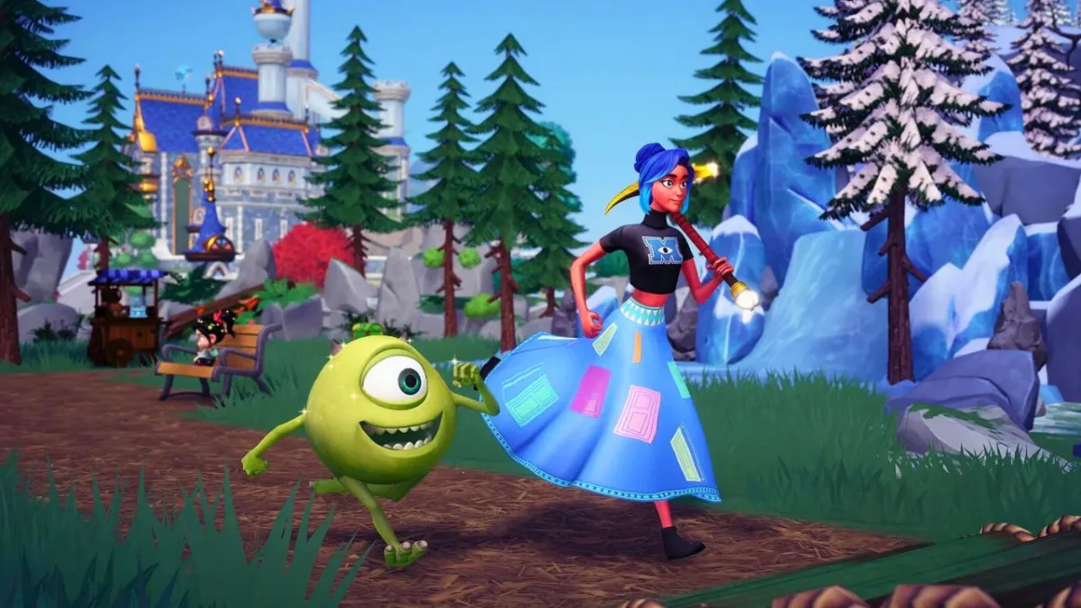 player running with mike in disney dreamlight valley