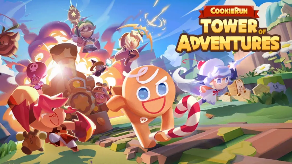 A promotional image of various Cookies from Cookie Run: Tower of Adventures