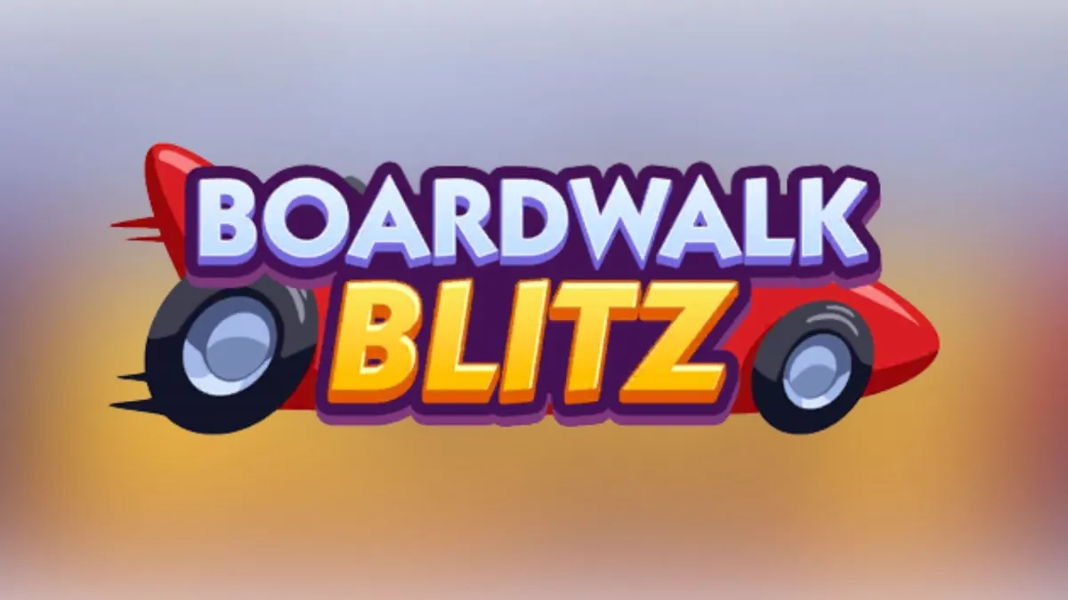 The Boardwalk Blitz event logo on a blurry background