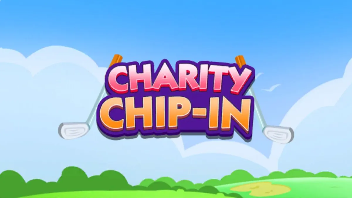 The Charity Chip-In logo in pink and orange on a blue sky and green fields background.
