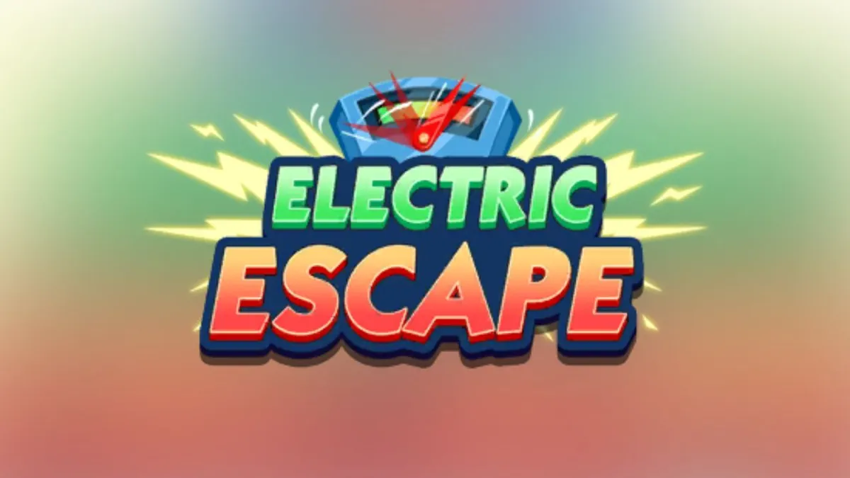 The Electric Escape logo in Monopoly GO on a colored background.