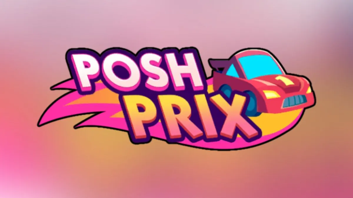 The Posh Prix logo on a blurry background in pink and orange.