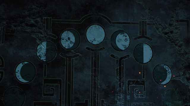 A mural shows the order of the moon phases, starting with a full moon.